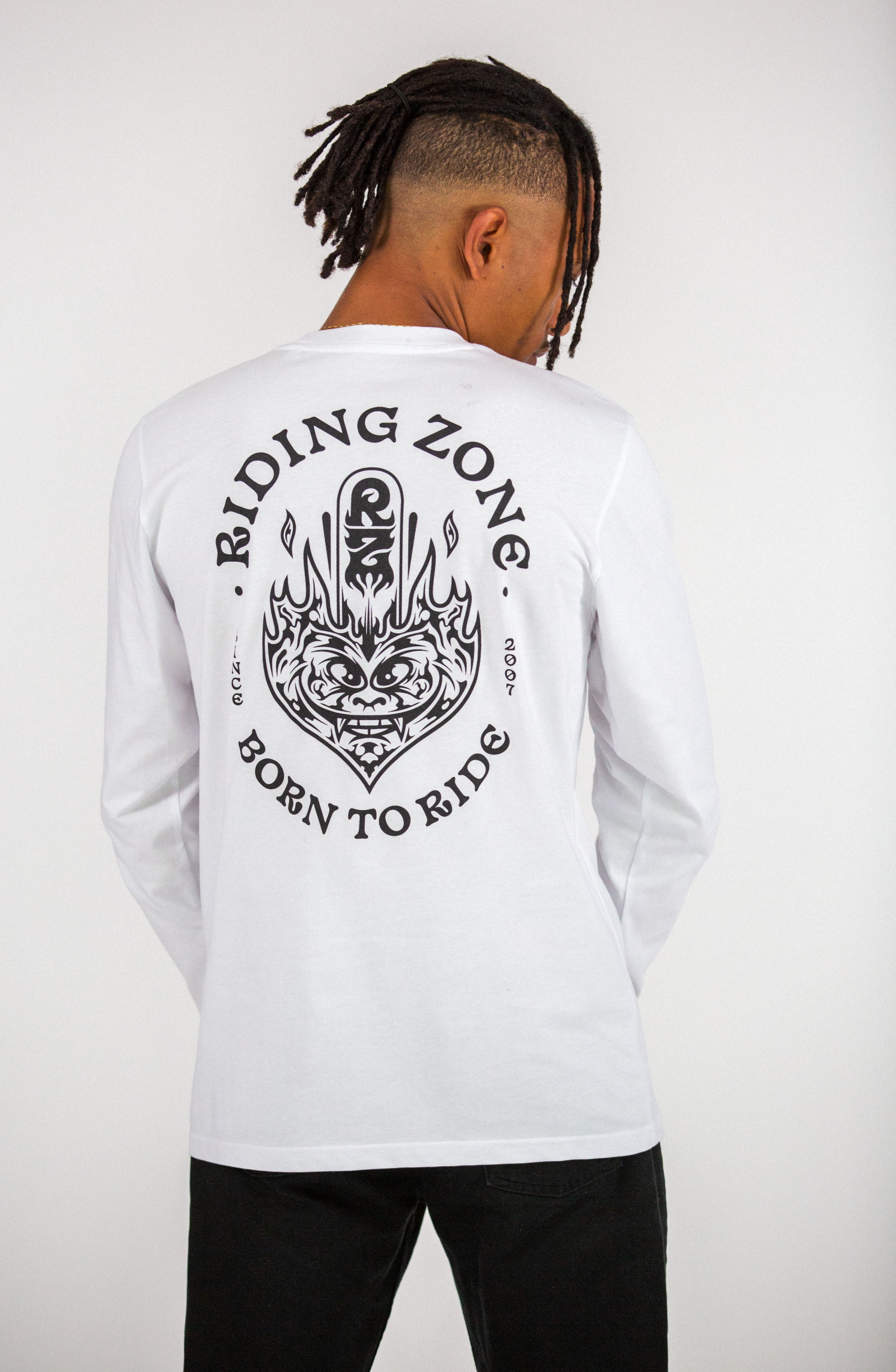 T-shirt manches longues RZ blanc "Born To Ride"