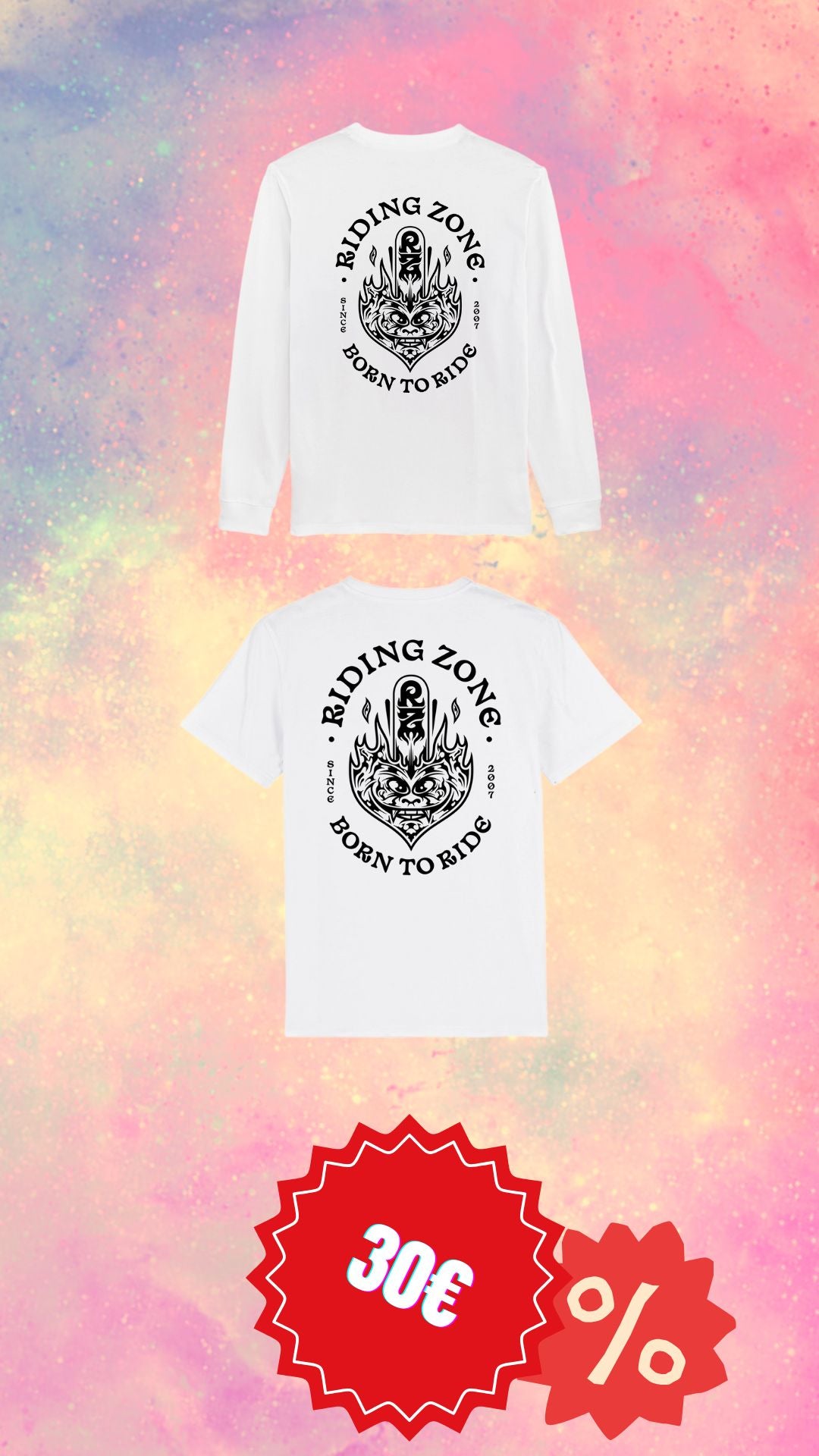 T-shirt RZ + T-shirt manches longues blanc "Born To Ride"