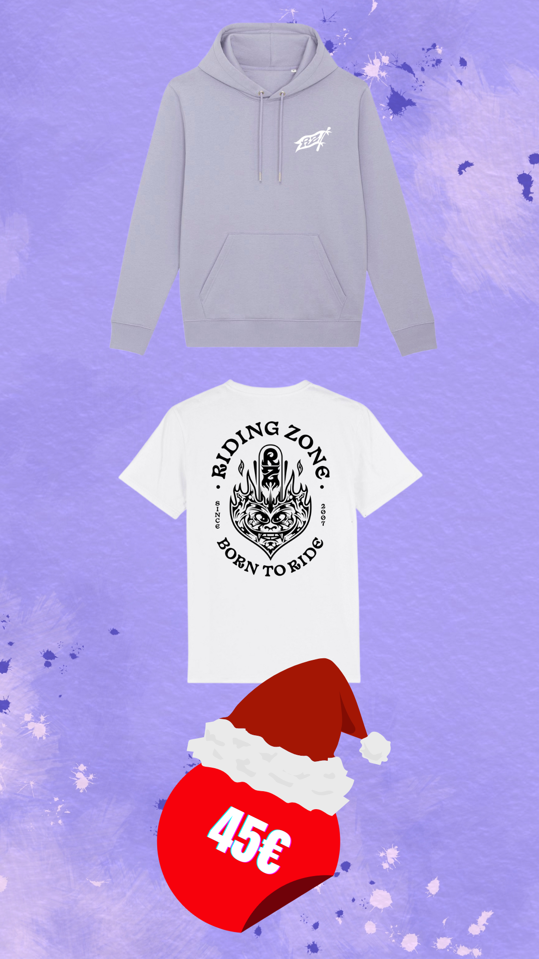 Hoodie Lavender Riding zone + T-shirt "Born to Ride" blanc