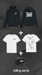 Hoodie noir Riding zone + T-shirt molécule + Casquette RZ