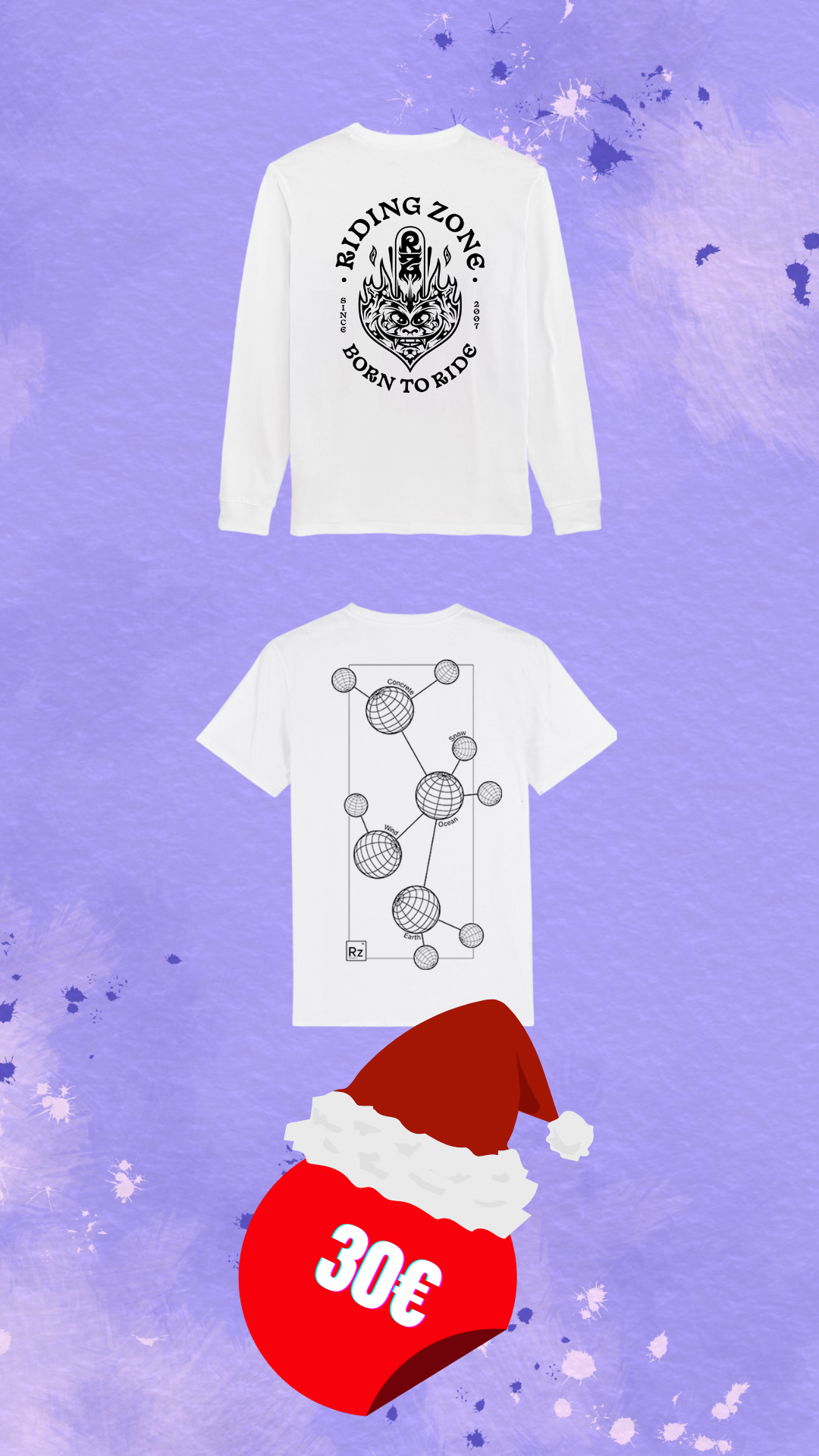 T-shirt molécule+ T-shirt manches longues blanc "Born To Ride"