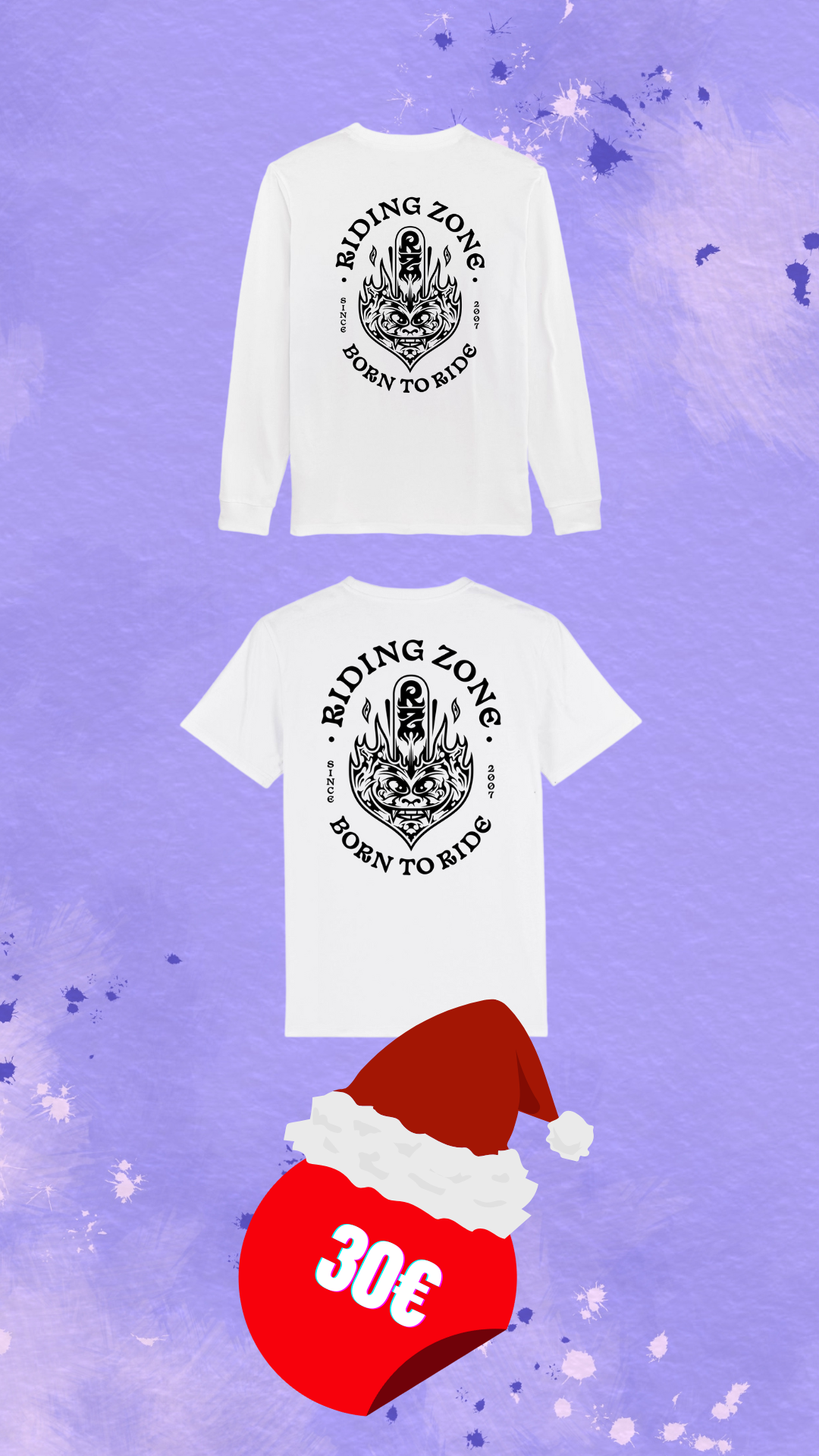 T-shirt RZ + T-shirt manches longues blanc "Born To Ride"